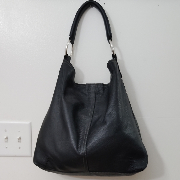 Lucky Brand Leather Purse Braiding Detail Metal Studs Shoulder Crescent Hobo Bag - Picture 6 of 16